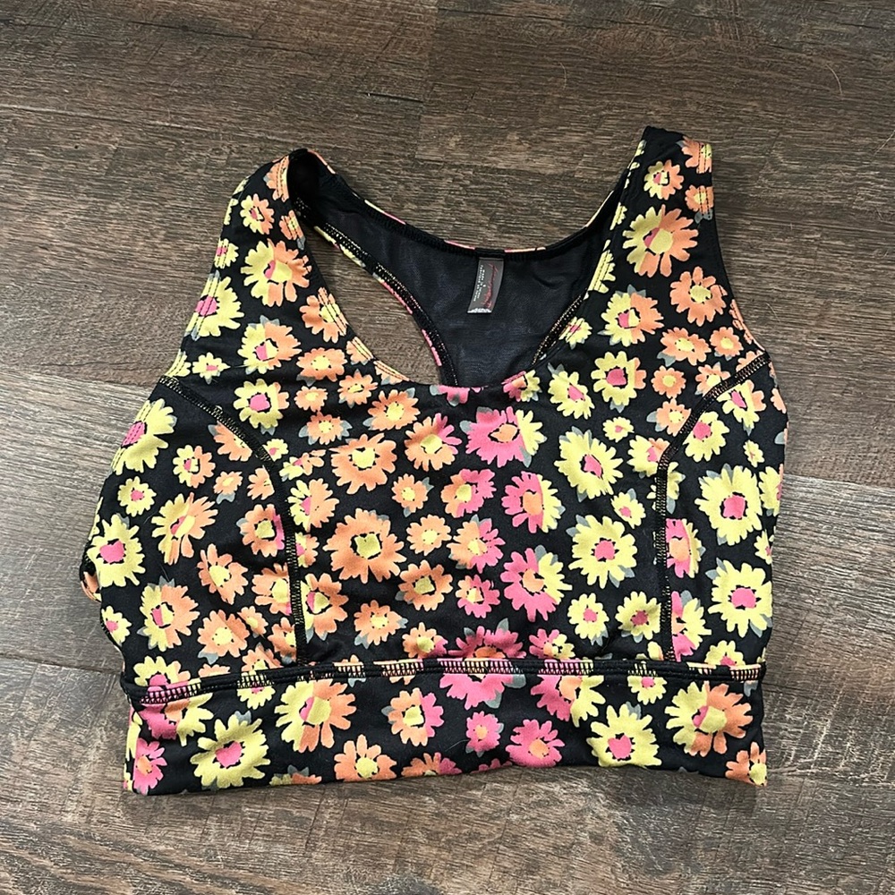 Free People Floral Sports Bra - Black, Yellow, Pink